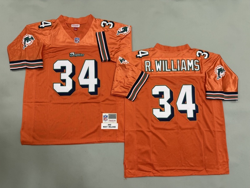 Men 2025 Miami Dolphins 34 R.Williams orange Throwback Limited NFL Jersey style 001